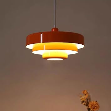 Mid Century Pendant Lamp 1-Light Orange Ceiling Pendant Light 3-Layer Shade Design Vintage Metal Flush Mount Light Fixtures for Dining Table Kitchen Island Hallway Orange