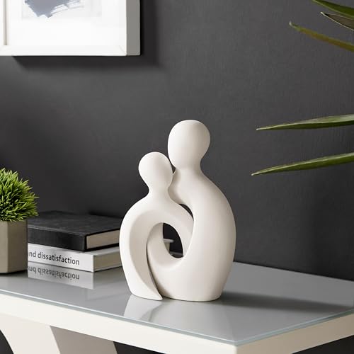 Figura decorativa de cerámica mate crema, pareja abstracta miniatura 2