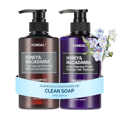 KUNDAL Korean Shampoo and Conditioner Set  [Clean Soap], Salon-quality, Long Lasting Scent, Moisturizing, Sulfate-Free Formula with Argan & Macadamia Oil, 16.9 fl oz (2 Pack)