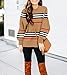 ETCYY Womens Sweaters Fall 2026 Batwing Long Sleeve Side Slit Knit Tops Crew Neck Striped Oversized Sweater Pullover,A Color Brown,Medium