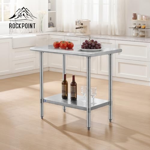 Image of ROCKPOINT SS304 Top All Stainless Steel Table for Prep & Work 24x36 Inches, NSF Commercial Kitchen Heavy Duty Table with Adjustable Undershelf for Restaurant,Kitchen, Home and Hotel
