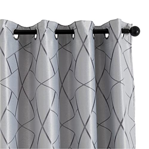 GIRASOLE HOME Paire de rideaux gris occultants, motif géométrique argenté, pour salon, chambre, bureau, balcon, porte, fenêtre, 2 panneaux avec œillets...