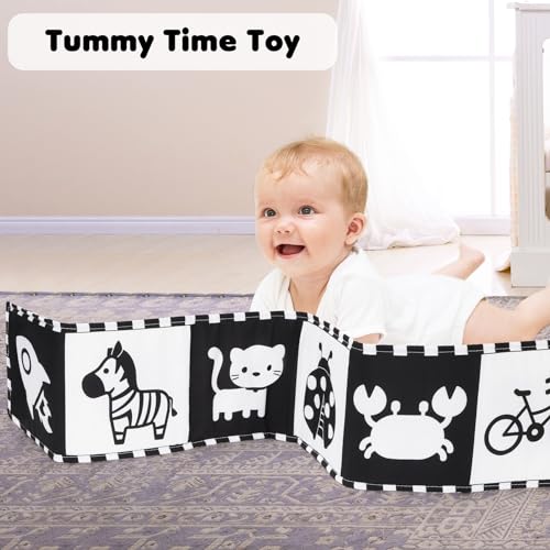 Image of URMYWO Black and White Tummy Time High Contrast Newborn Toys 0-3 Months, Soft Baby Book, Visual Stimulation Montessori Sensory Infant Toys 0-6-12 Months, Shower Gift for Boys Girls