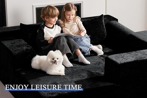 HABUTWAY 105" L-Shape Modular Sectional Sofa Couch for Living Room,No Assembly Required,Modular Comfy Sofa with Deep Seat for Living Room Bedroom,Luxury Distressed Velvet(Right,Black) - Image 5