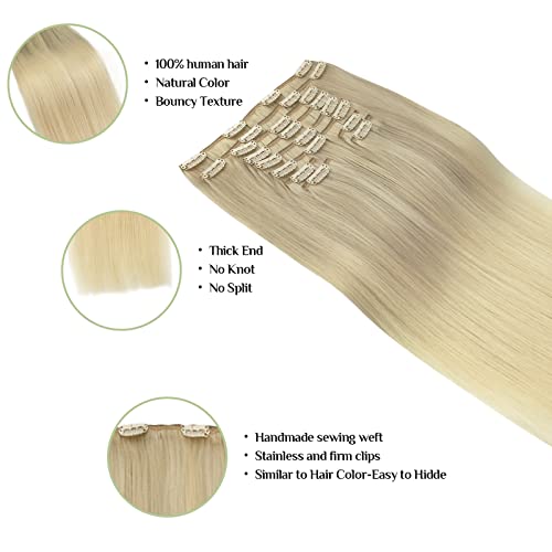 Image of DOORES Hair Extensions Clip in Human Hair, 10pcs 155g 14 Inch Balayage Ash Blonde to Golden Blonde and Platinum Blonde Remy Clip in Human Hair Extensions Natural Straight Hair Extensions