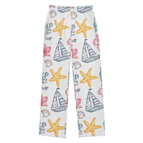 Pajama Pants Lounge Sleep PJ Bottoms Sleepwear Elastic Waist Drawstring S Sailboat Anchor Seastar