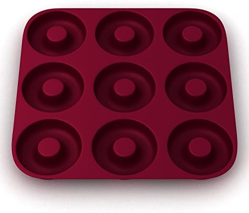 Large,100% Silicone - 3 DAY Feb. SALE, Ultra-Premium Doughnut Pan, Eco-Friendly; BPA Free,THICK 9 Cavity Silicone Donut, Bagel Pan, Non-stick; Heavy Duty Commercial Grade Donut Mold, Burgundy Wine