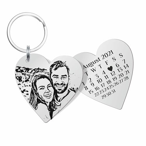 Image of Customized Photo Keychain & Date Engraved Calendar Keychain on Stainless Steel Best Gift For Couple, Bridesmaid, Women, Men And All To Your Loved Ones