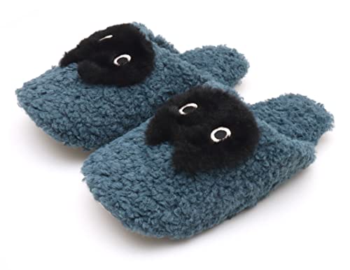 ATSUKO MATANO ボアねこ ソフトスリッパ [マタノアツコ 俣野温子 スリッパ ルームシューズ かわいい おしゃれ 黒猫 MEME] (ブルー, medium)