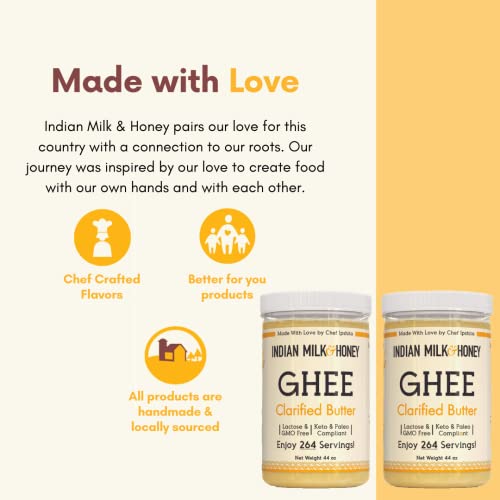 Classic Ghee Butter, Grass-Fed By Indian Milk & Honey, 44 Oz X 2 (Twin Pack) With 264 Servings Each| Handmade & Locally Sourced Ghee Clarified Butter | Lactose, Gluten & Casein Free | Ghee In Recyclable Pet Jars (44 Oz Twin) #TOP6