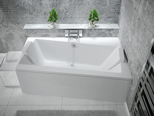 ECOLAM® Badewanne Infinity Trapez Eckwanne mit Ablauf mittig für Zwei 170x110 cm RECHTS + Acrylschürze + 2 x Kopfstütze Ab- und Überlauf Automatik Füße Silikon Komplett-Set - IDEAL FÜR ZWEI PERSONEN – Bild 7