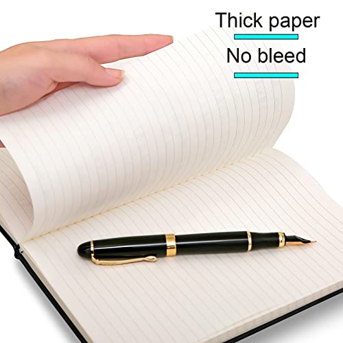 Vanpad Hardcover Lined Journal 8.3" X 5.5" Sturdy Classic A5 Writing Notebook Ruled Medium Smooth Note Book, Flat 100 Gsm Thick Paper, No Bleed, Leather Cover, With Bookmarks And Inner Pockets, Black #TOP4