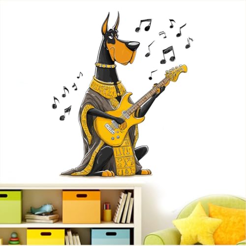 Image of Musical Dog Wall Sticker | Guitar Playing Cartoon Dog Self Adhesive Wall Decal for Kids Room, Music Room, Bedroom & Home Decoration