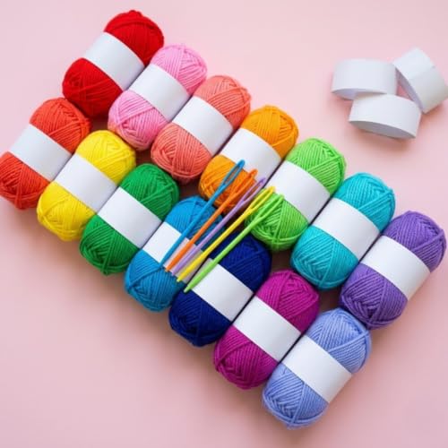 Image of 12 Color Wool Oon Yarn Balls Set with Plastic Needles for Knitting & DIY Crafts | Soft Acrylic Yarn for Beginners, Kids Craft Kit, Crochet & Embroidery Supplies