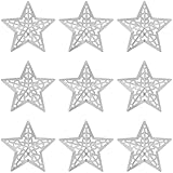 GORGECRAFT 3.86 Inch 10PCS Hollow Out Silver Stars Vintage Galvanized Metal Barn Star Ornament Three Dimensional Christmas Tree Star for Hanging Wall Holiday Wreath Decor Crafts Project Handmade