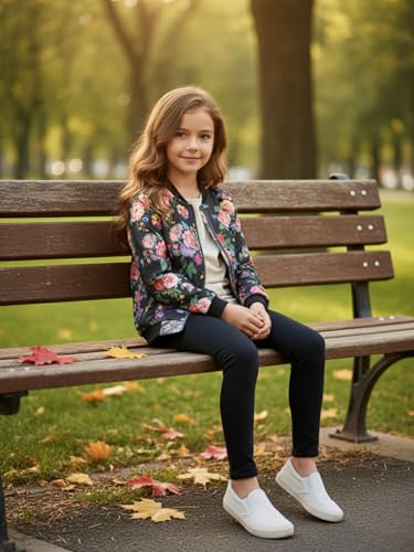 Girls Lightweight Bomber Jacket Floral Print Full Zip Outwear Jacket with Pockets3