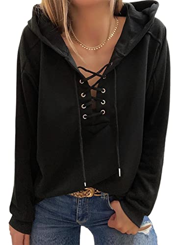 GRMLRPT Sweat à Capuche Légere Femme Pull à Enfiler Col V Femme Sweat de Sport Cardigan Manches Longues Veste Automne et Hiver Casual Outdoor Basic (S,Noir)