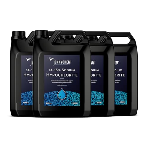 Jennychem Sodium Hypochlorite 1415% Powerful 20L (4X5L) Patio Cleaner & Swimming Pool Chlorine | Sodium Hypochlorite Solution for Algae Odours & Outdoor Surfaces