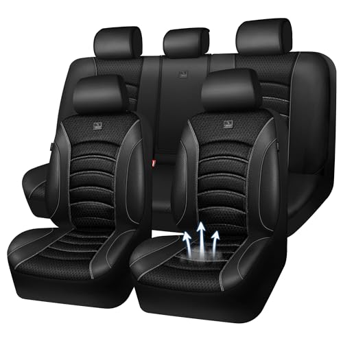 CAR PASS Comfortable 3D Foam Mesh Leather Car Seat Covers Full Sets, Air Cool Mesh Breathable Seat Covers for Car, Universal 5 Seats Fit for SUV Truck Sedan Automotive, Airbag Compatible,Black Gray