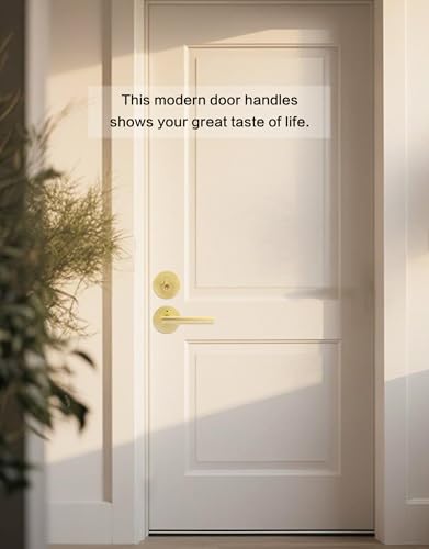 Image of Lethato Gold Door Handle and Deadbolt Set, Heavy Duty Front Door Lock Set, Exterior Door Lever Single Keyed Round Deadbolt Lock (2 Pack)