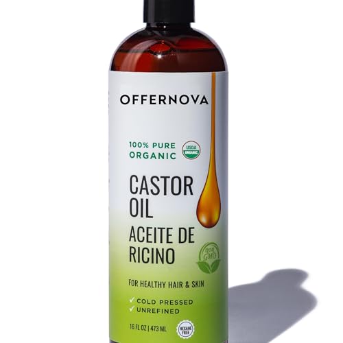 Offernova Castor Oil 16 OZ- Aceite de Ricino - Cold Pressed 100% Pure, Certified Organic, Hexane Free for Eyelashes, Eyebrows, Frizzy, Hair Growth Women and Men, Beard Growth
