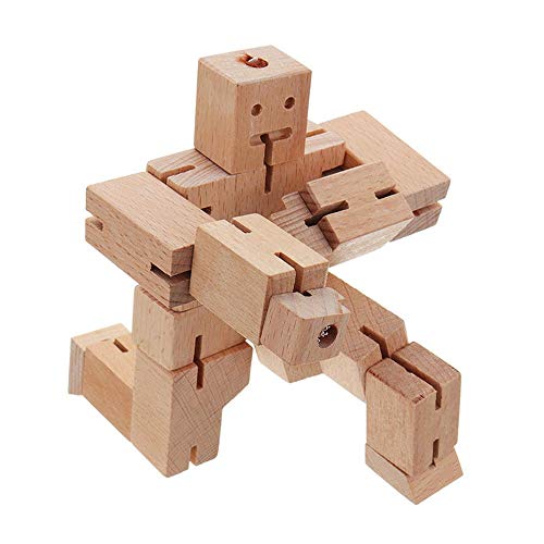 ロボットおもちゃ 折り畳み式アクションフィギュアパズルおもちゃ変換可能木製吸盤キューブロボット変形可能 入園祝い ギフト 誕生日 プレゼント (Color : Wood, Size : One size)