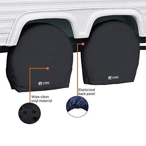 Image of Classic Accessories Over Drive RV Wheel Covers, Wheels 21 inch-24 inch Diameter, 8.25 inch Tire Width, Black, Breathable Polyester Fabric, Universal, Anti-Slip, Durable (Pack of 2)