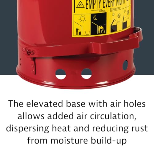 Justrite 09100 Galvanized Steel Oily Waste Safety Can with Foot Lever, 20 L Capacity, 11-7/8" OD x 15-7/8" H, Red