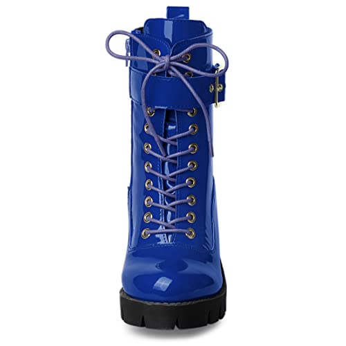 Allegra K Allegra K Women's Zip Platform Chunky Heel Blue Combat Boots 10 M US