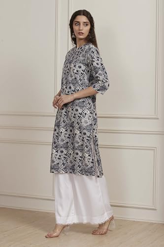 Image of BIBA Women Cotton Floral Printed Straight Kurta