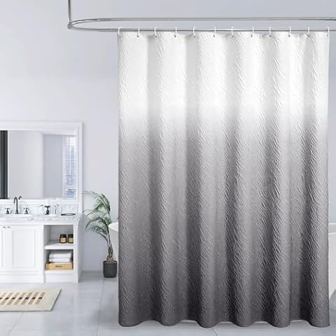 MitoVilla Grey Ombre Shower Curtain, Farmhouse Waves Fabric Shower Curtains for Modern Hotel Bathroom Decor, 3D Geometric Embossed Textured, Waterproof & Wrinkle Resistant, 72 x 72 Cover