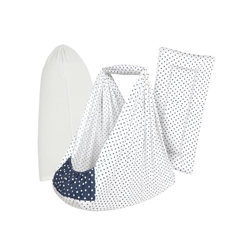 Image of Premium Swing Cradle Set | Hanging Swing Cradle, Removable 5-Layer Padded Bed & Mosquito Net | Up to 15 kg | Light Navy Dot
