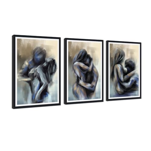 Yeesjoee 3 Panel Couple Wall Art - Framed Blurred Abstract