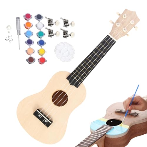 Tuxxjzm Ukulelen-Set – -Ukulelen-Set, zum Selberbauen, Anfänger-Bundle-Set für Erwachsene, Installationswerkzeug, hawaiianisches Instrument mit Griffbrett aus Lindenholz, 53,4 cm (21/23 Zoll)