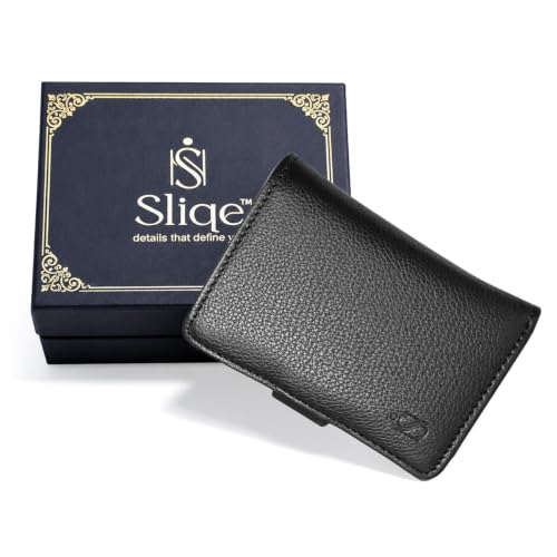 Image of SLIQE Men's Pop-Up Wallet with RFID Protection | Pure NDM Leather Trifold Wallet | 6-7 Card Holder, ID Slot, Cash Pocket, Coin Pouch |(Black)