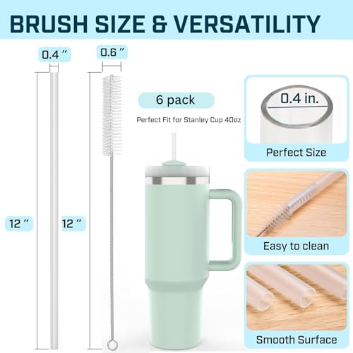Image of 6 Pack Stanley Straws for 40 oz Tumbler - Stanley Replacement Straw with 2 Cleaning Brushes, Reusable BPA-Free Plastic, 40 oz Tumbler Accessories