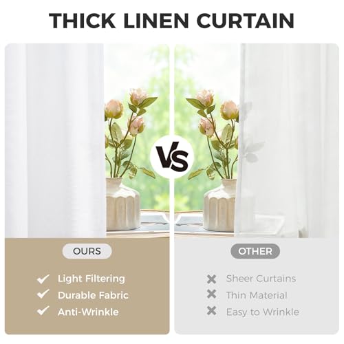 CUTEWIND Leinenoptik Gardinen mit Ösen Weiß für Wohnzimmer Modern Schlafzimmer Fenster 2er Set H 225 x B 140 cm, Vorhänge Weiss Halbtransparent Ösenvorhang, Curtains Living Room