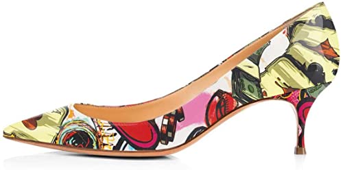 FSJ Women Classic Low Kitten Heel Pointed Closed Toe Pumps Slip On Office Ladies Prom Wedding Dress Basic Shoes Size 4-15 US2