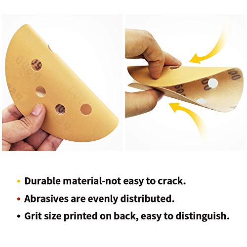 SPEEDWOX 50 Pcs 5 Inches 8 Hole Sanding Discs 500 Grit Dustless Hook and Loop Sandpaper for Random Orbital Sander Yellow Finishing Discs for Automotive Woodworking - Image 3