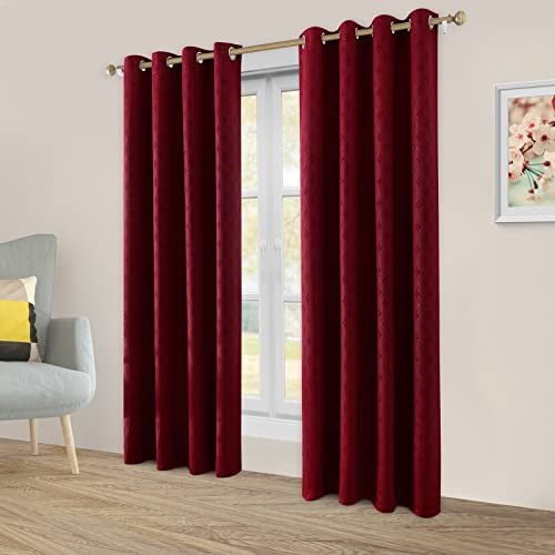 Homeideas Burgundy Red Blackout Curtains 52 X 108 Inch Geometric Moroccan Lattice Embossed Geo Trellis Curtain Room Darkening Bedroom Curtain Thermal Insulated Grommet Drapes For Living Room, 2 Panels #TOP6
