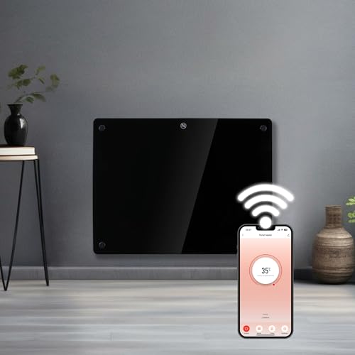 Futura 1000W Black Glass WiFi Smart App Control Electric Radiator Heaters for Home, Bathroom Safe Electric Heater Setback Timer Lot 20 & Advanced Thermostat Control Wall Mounted or Floor Standing