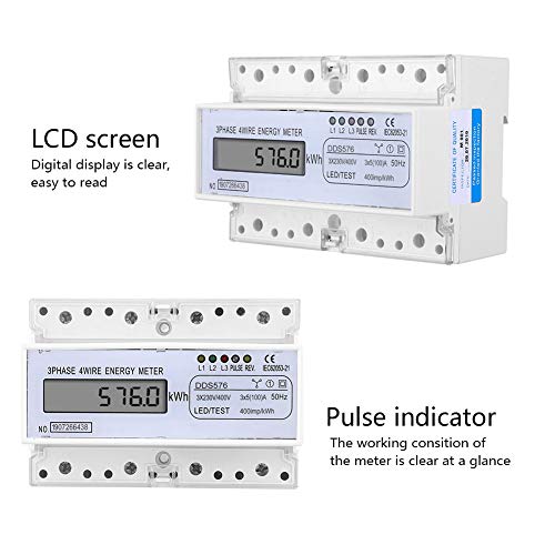 Medidor de Energia, DDS576 Medidor de Energia Monitor de Energia, Tipo Trilho, 3 Fases 4 Fios 7P 380