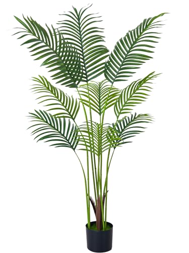 Image of HAIHONG 4FT Artificial Palm Tree,Faux Areca Palm Plant with Real Touch Leaves and Adjustable Branches,Fake Tropical Palm Tree for Home Office Indoor Outdoor Modern Decoration
