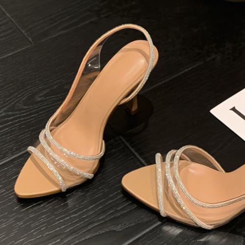 KOKOMOMO Clear Sparkly Rhinestone Heels Open Toe Slingback Heels Wedding Dress Pumps4