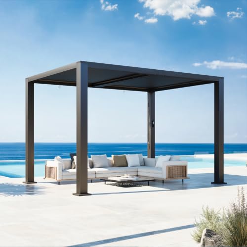 Aoxun Motorized Louvered Pergola 12'x16' with LED...