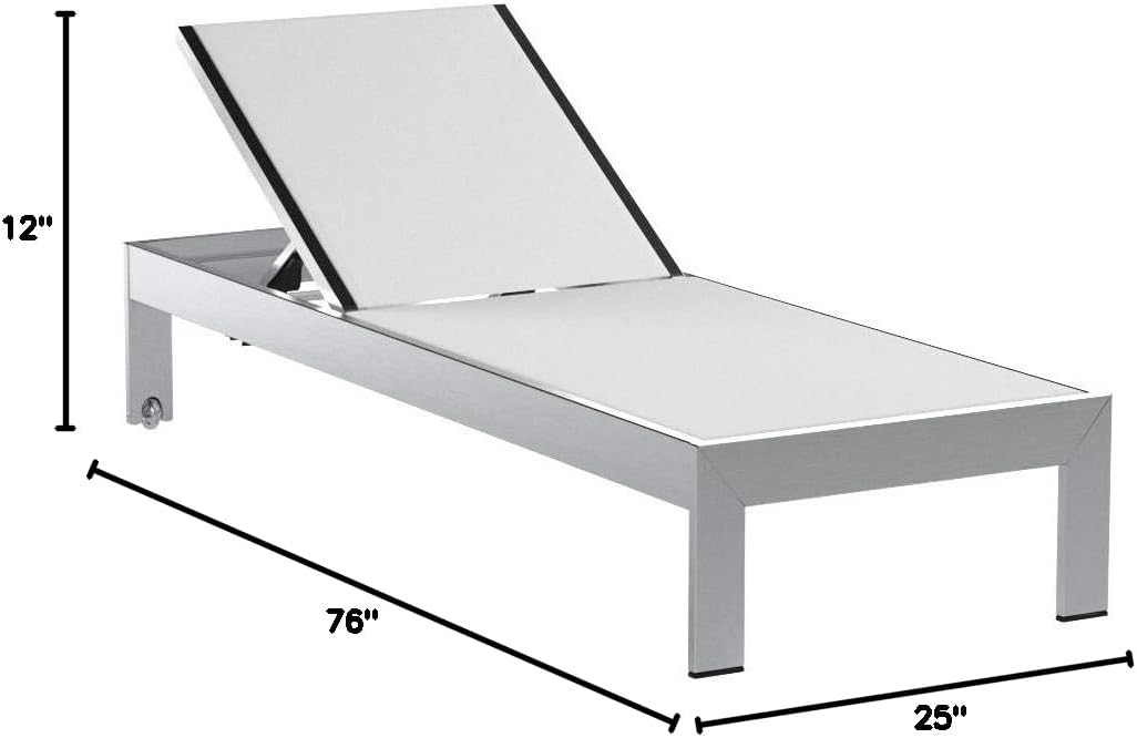Modway Shore Aluminum Textilene® Mesh Outdoor Patio Two Poolside Chaise Lounge Chairs in Silver White
