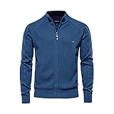 [TopIsm] [トップイズム]ゴルフウェア メンズ ニット セーター ゴルフ フルジップアップ 長袖 ジャケット トップス リブ編み 無地 秋冬 3-ブルー XL