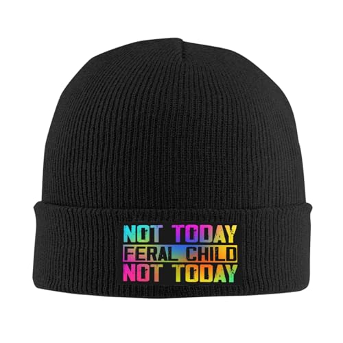 Not Today Feral Child Funny Beanie Cap Knit hat Black