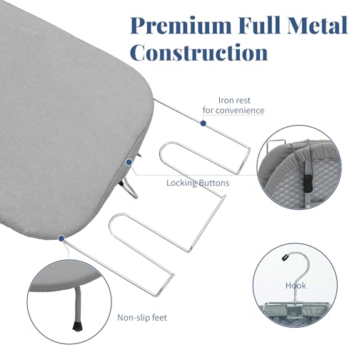 Small Ironing Board with Iron Holder, RAINHOL Countertop Mini Ironing Board Tabletop with Non-Slip Feet, Travel Foldable Iron Table for Small Space, Grey - Image 5