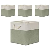 Temary Cube Storage Bins 13x13 Storage Cubes Basket for Gifts Empty, 4 Pack Large Storage Basket with Handles, Decorative Storage Baskets for Nursery, Home (White&Green)